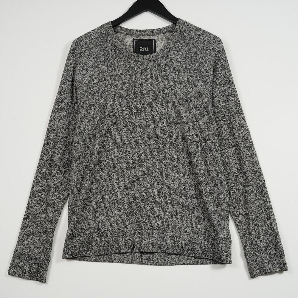 Obey Gray Speckled Crewneck Sweater Men’s M | Salt & Pepper Vintage Style
